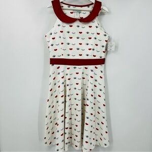 Eva Rose Rockabilly Winks and Kisses Dress Vintage Chic Pin Up White Red Large